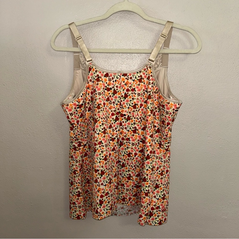 Ruby Ribbon Cream Floral Lace-Trim Camisole shapewear with Orange & Pink Accents - Picture 2 of 3